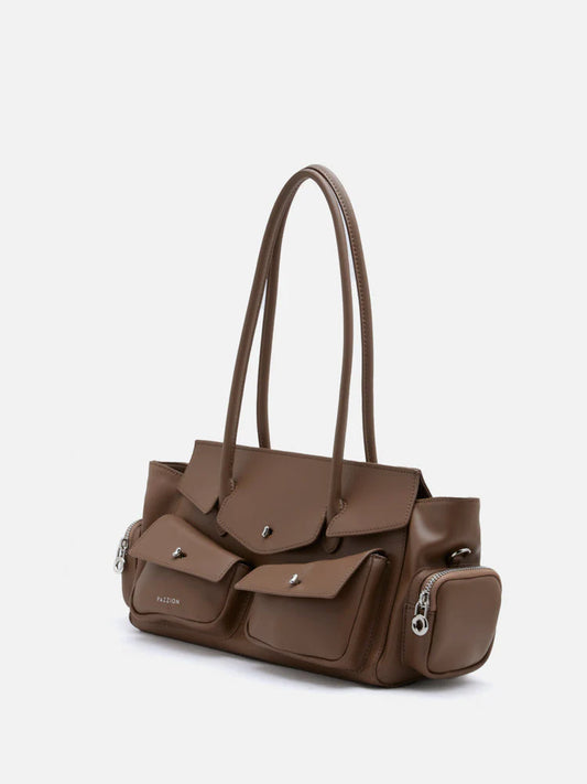 PAZZION, Virelle Structured Multi-Pocket Shoulder Bag, Brown