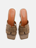 PAZZION, Virginia Cowhide Leather Heels, Khaki