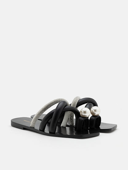 PAZZION, Vittoria Toe-Ring Slides, Black