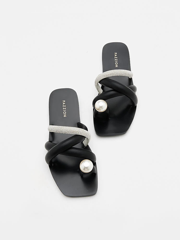 PAZZION, Vittoria Toe-Ring Slides, Black