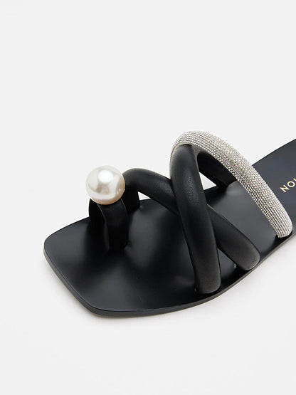 PAZZION, Vittoria Toe-Ring Slides, Black