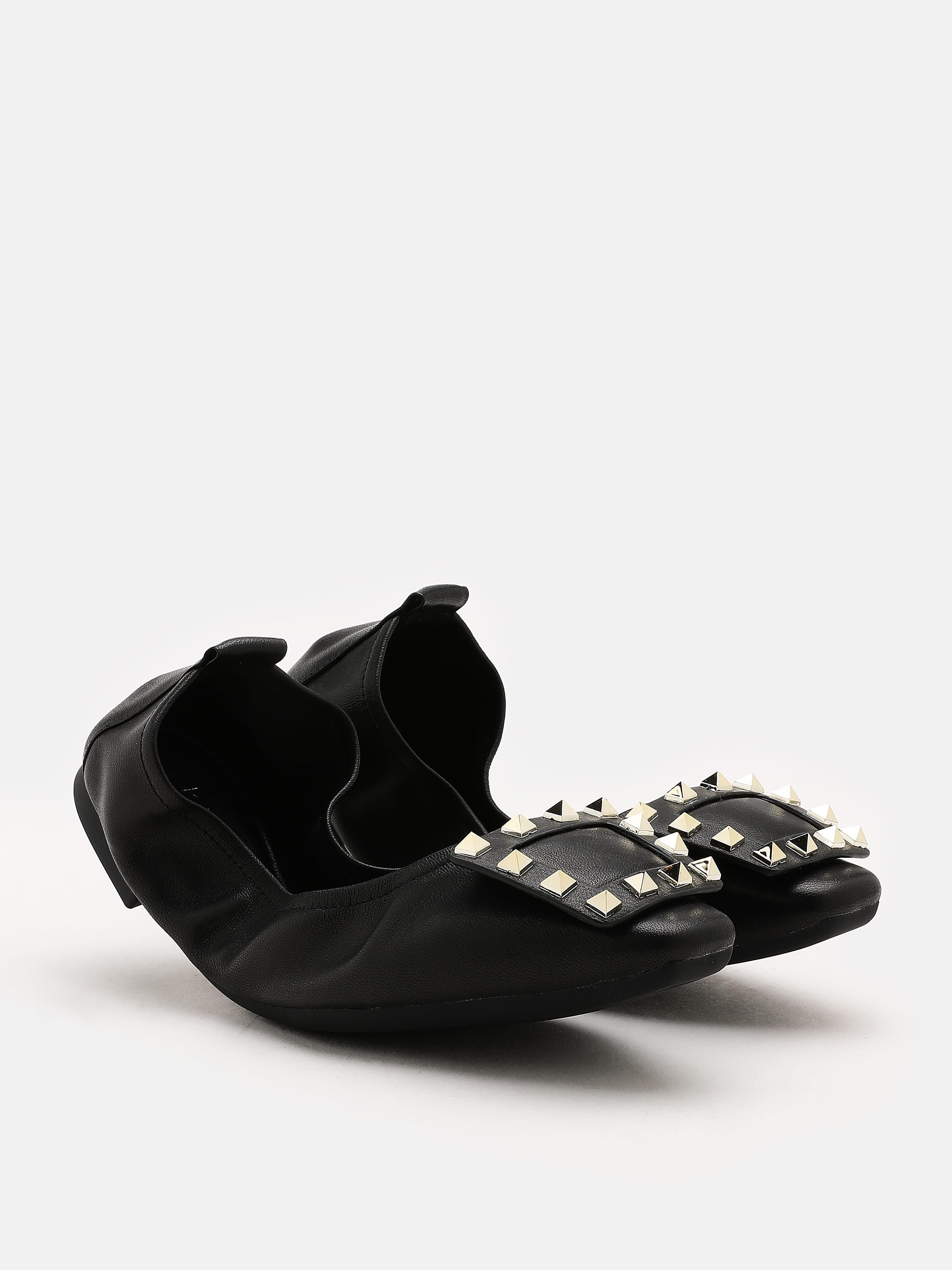 PAZZION, Vivienne Studded Foldable Flats, Black