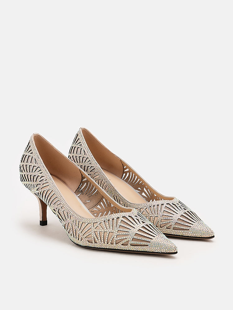 PAZZION, Walton Diamante Cut-Out High Heels, Almond