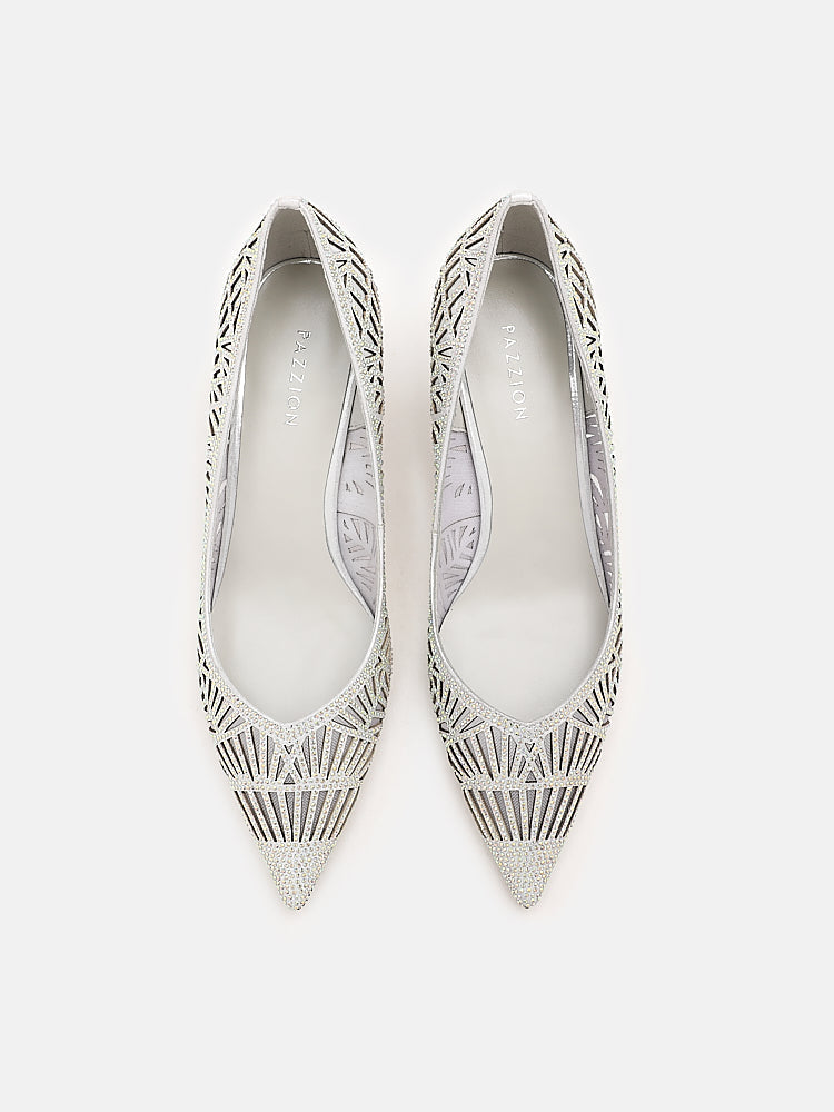 PAZZION, Walton Diamante Cut-Out High Heels, Silver