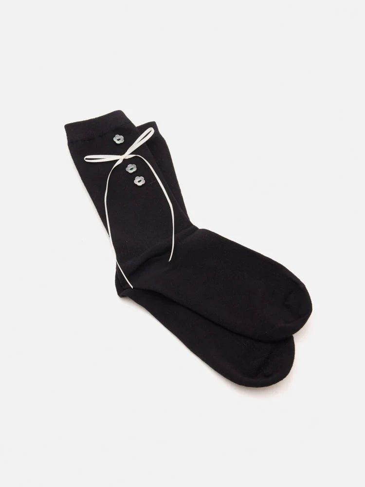 PAZZION, Wanda Button and Bow Socks, Black