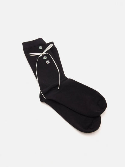 PAZZION, Wanda Button and Bow Socks, Black