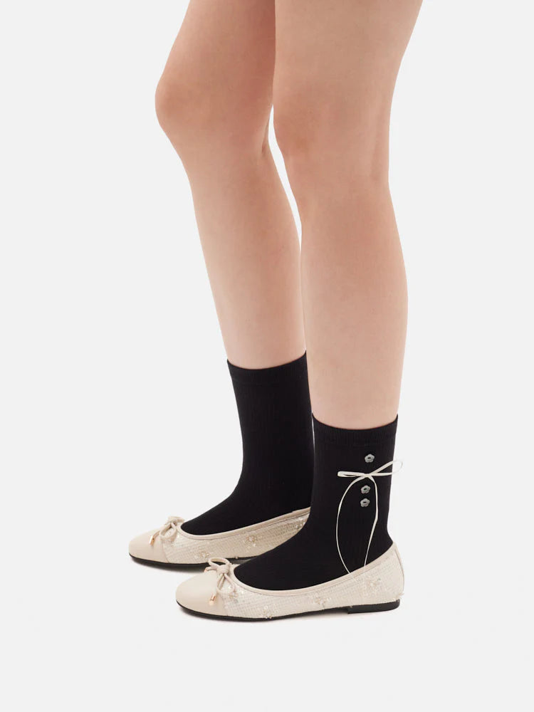 PAZZION, Wanda Button and Bow Socks, Black