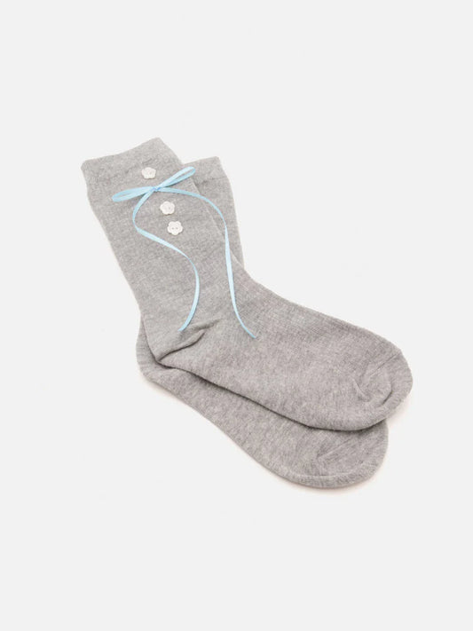 PAZZION, Wanda Button and Bow Socks, Grey