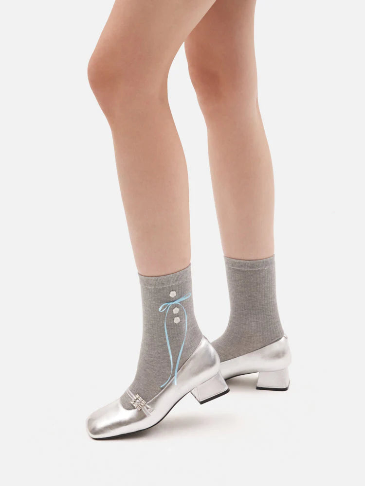 PAZZION, Wanda Button and Bow Socks, Grey