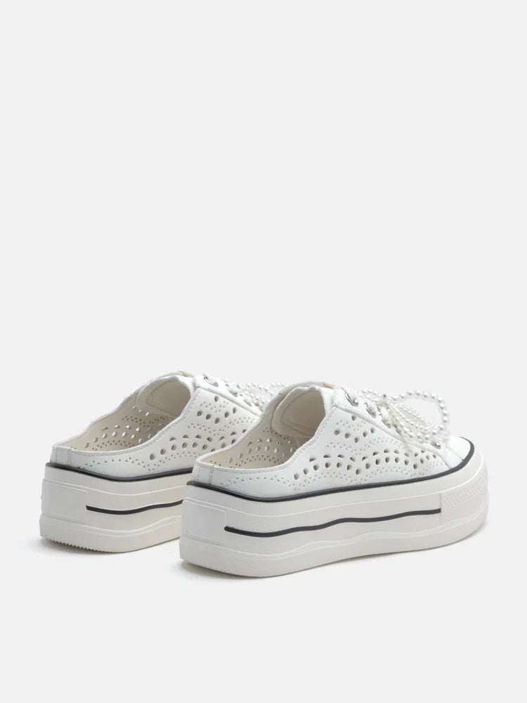 PAZZION, Wilhelmina Slip-on Pearl Bow Sneakers, White