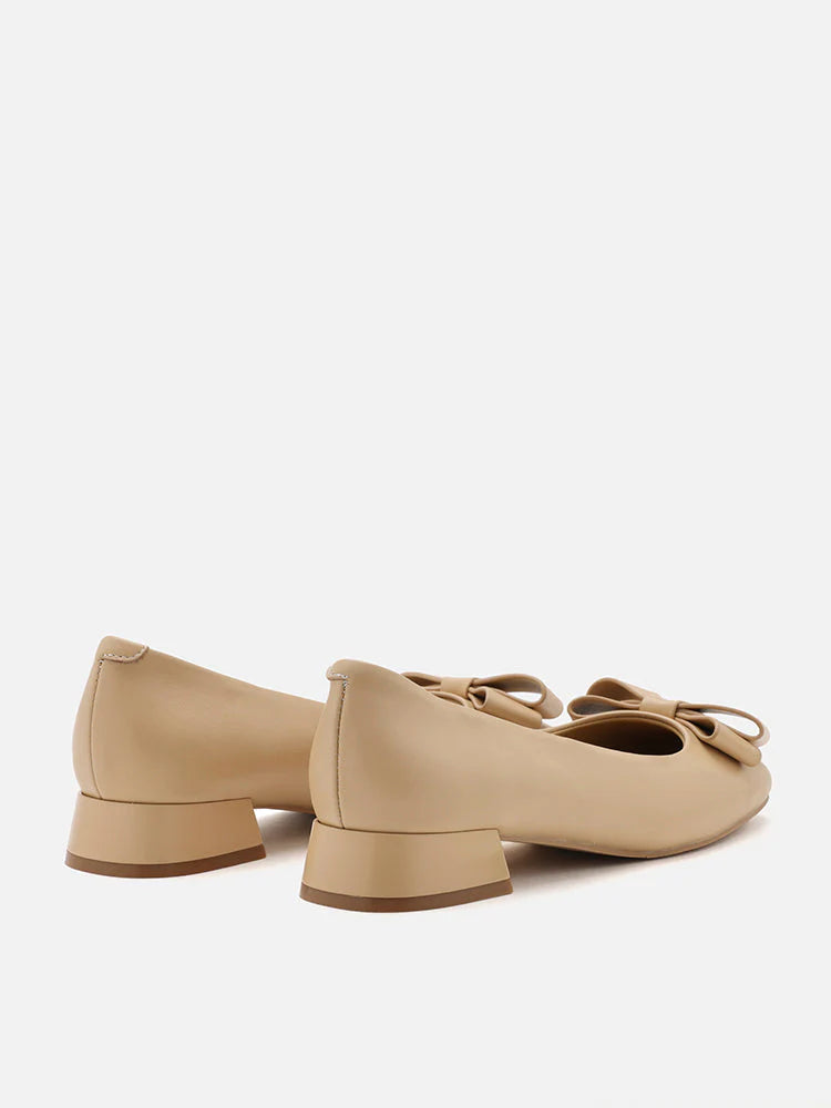 PAZZION, Willa Bow Embellished Low Block Heels, Almond