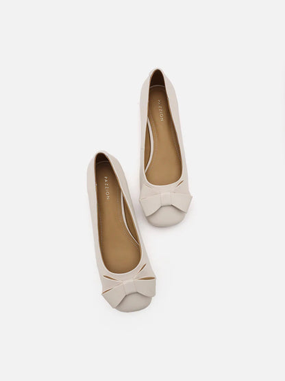 PAZZION, Willa Bow Embellished Low Block Heels, Beige