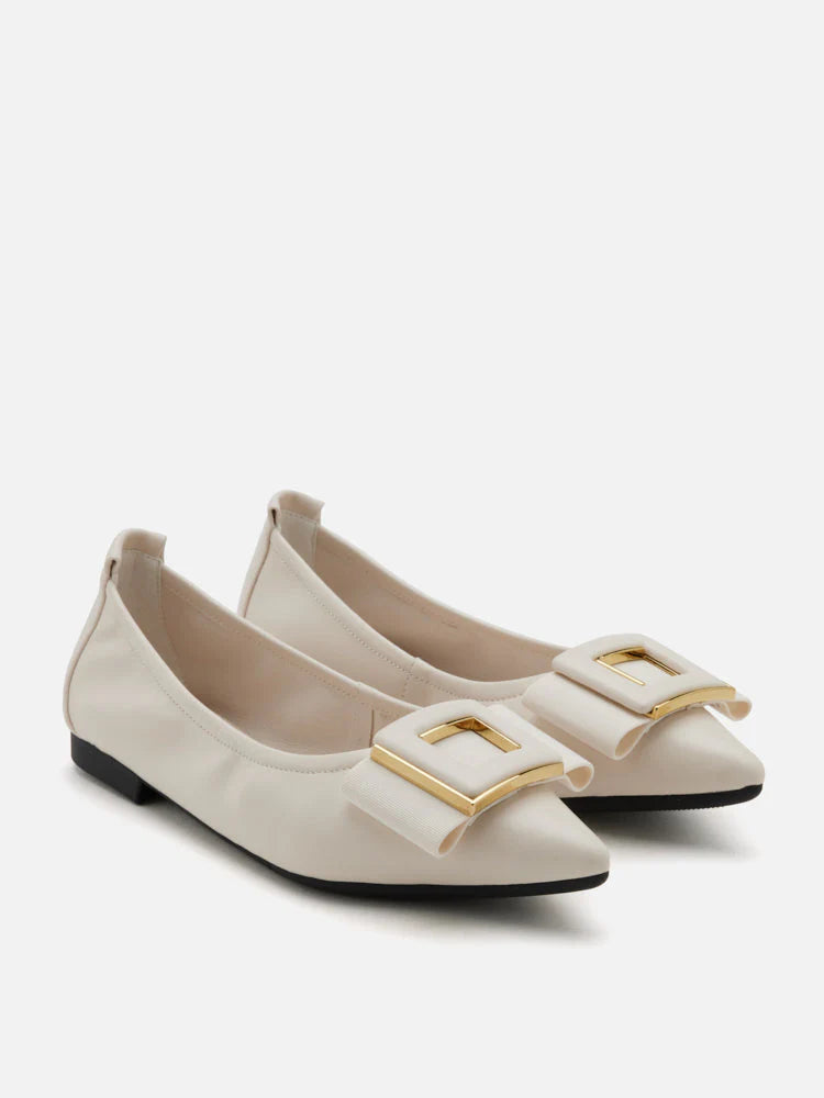 PAZZION, Wilma Bow Pointed Toe Flats, Beige