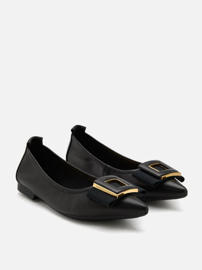 PAZZION, Wilma Bow Pointed Toe Flats, Black