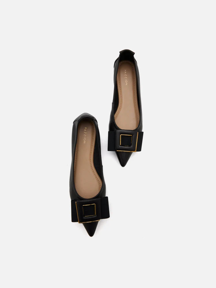 PAZZION, Wilma Bow Pointed Toe Flats, Black