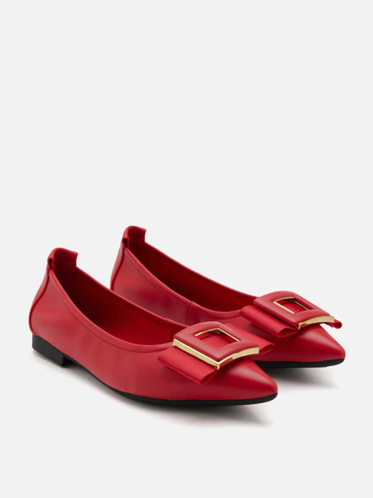 PAZZION, Wilma Bow Pointed Toe Flats, Red