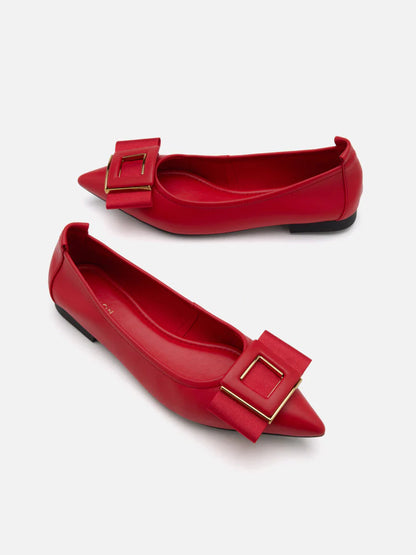 PAZZION, Wilma Bow Pointed Toe Flats, Red