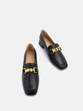 PAZZION, Winne Studded Buckle Loafer Heels, Black