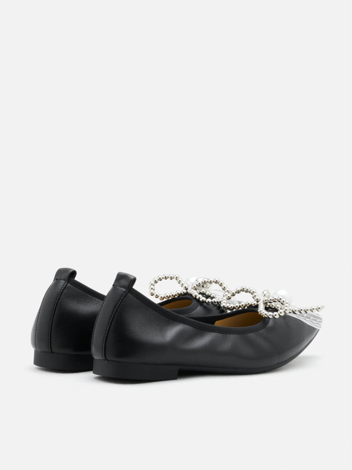 PAZZION, Winnie Beaded Pearl Bow Flats, Black