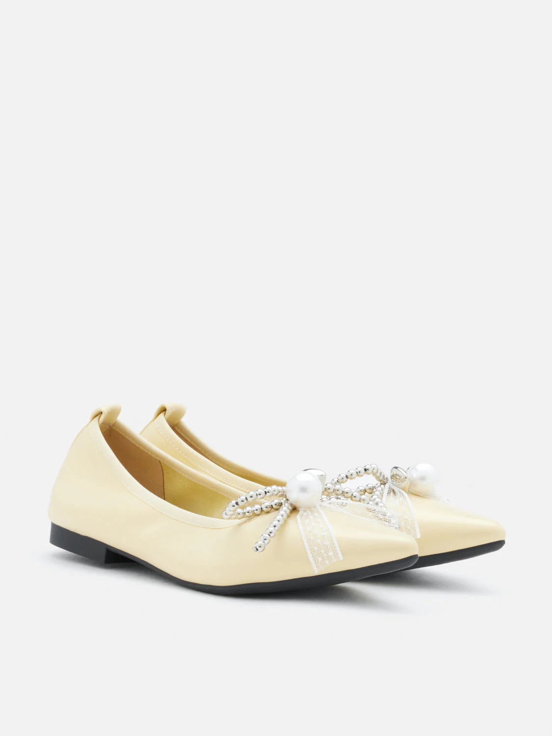 PAZZION, Winnie Beaded Pearl Bow Flats, Yellow