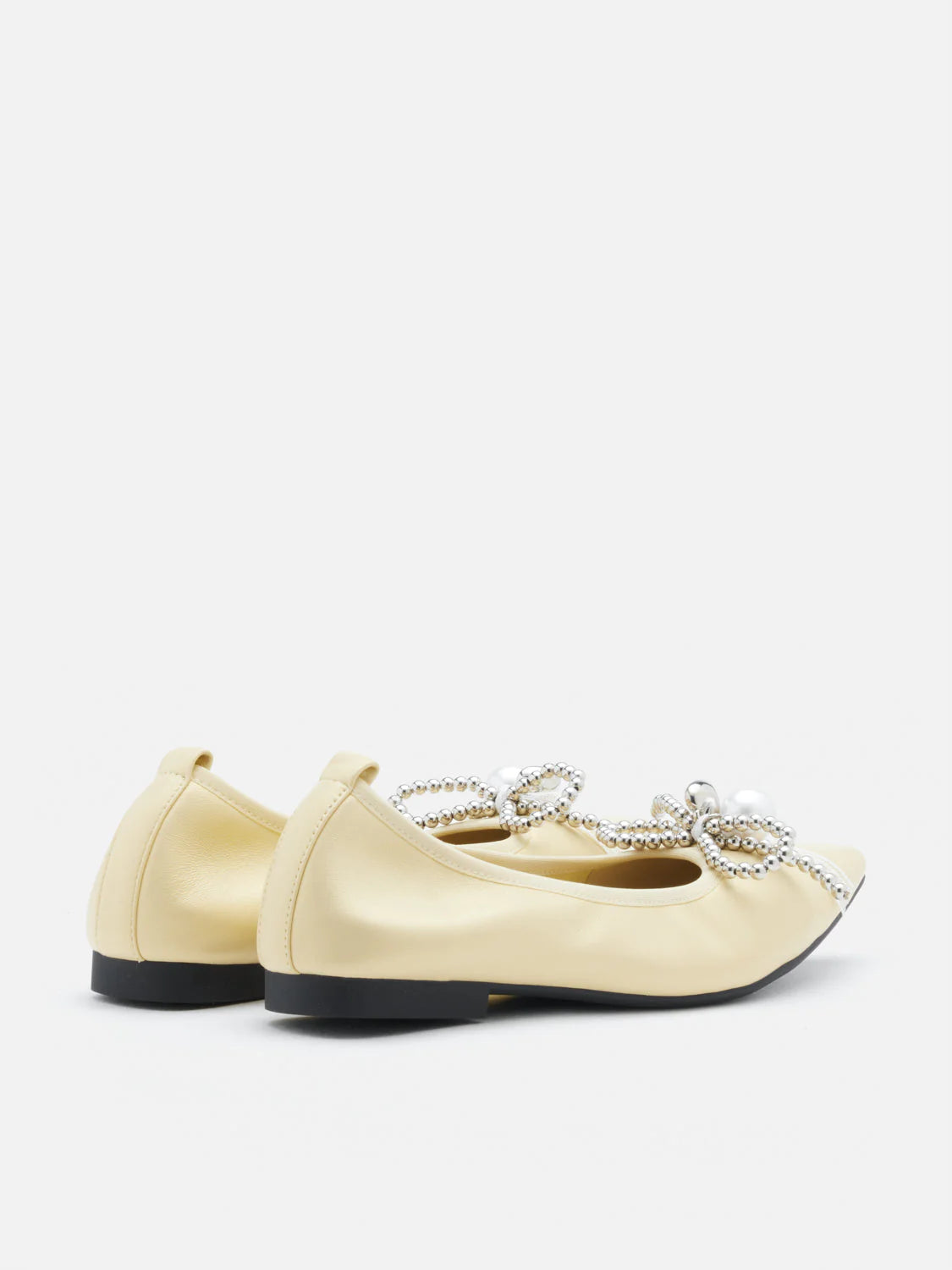 PAZZION, Winnie Beaded Pearl Bow Flats, Yellow