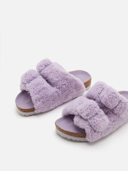 PAZZION, Winnie Buckle Detailed Wool Slides, Purple