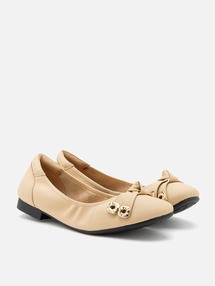 PAZZION, Wren Bow Embellished Covered Flats, Almond