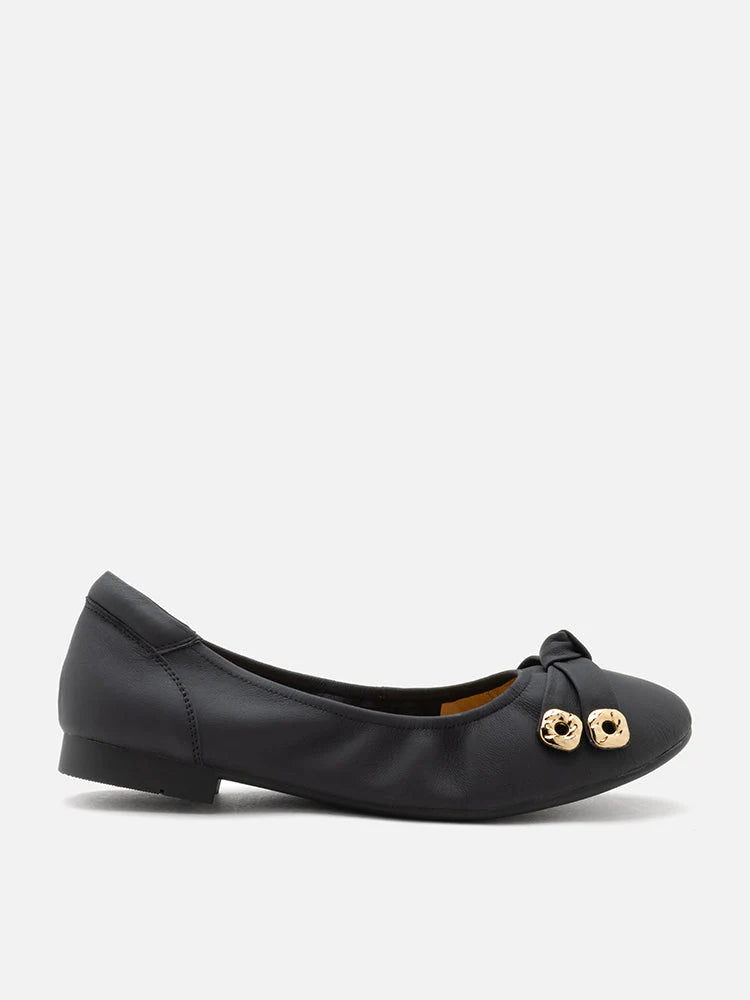 PAZZION, Wren Bow Embellished Covered Flats, Black