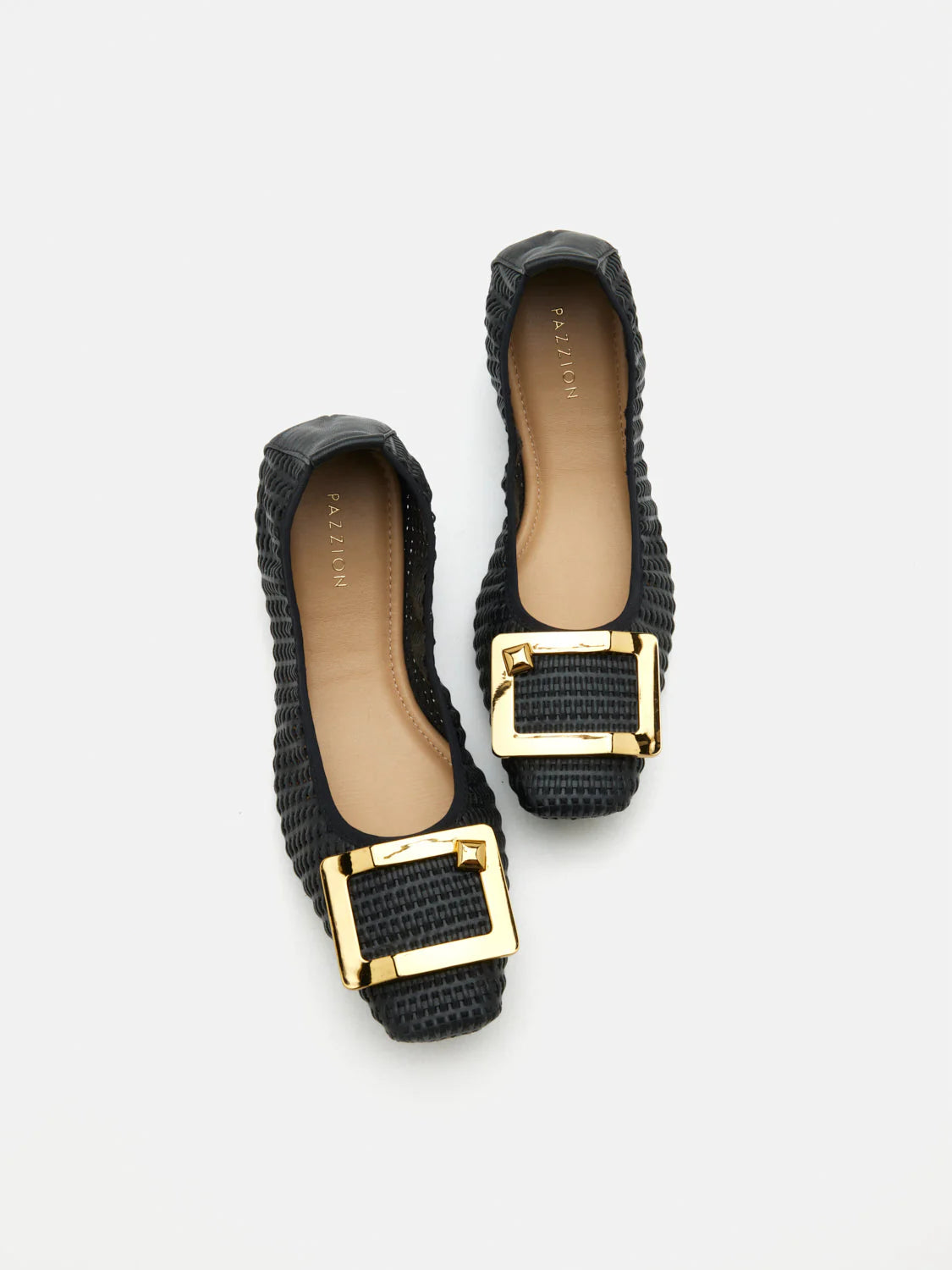 PAZZION, Wren Buckle Woven Foldable Flats, Black