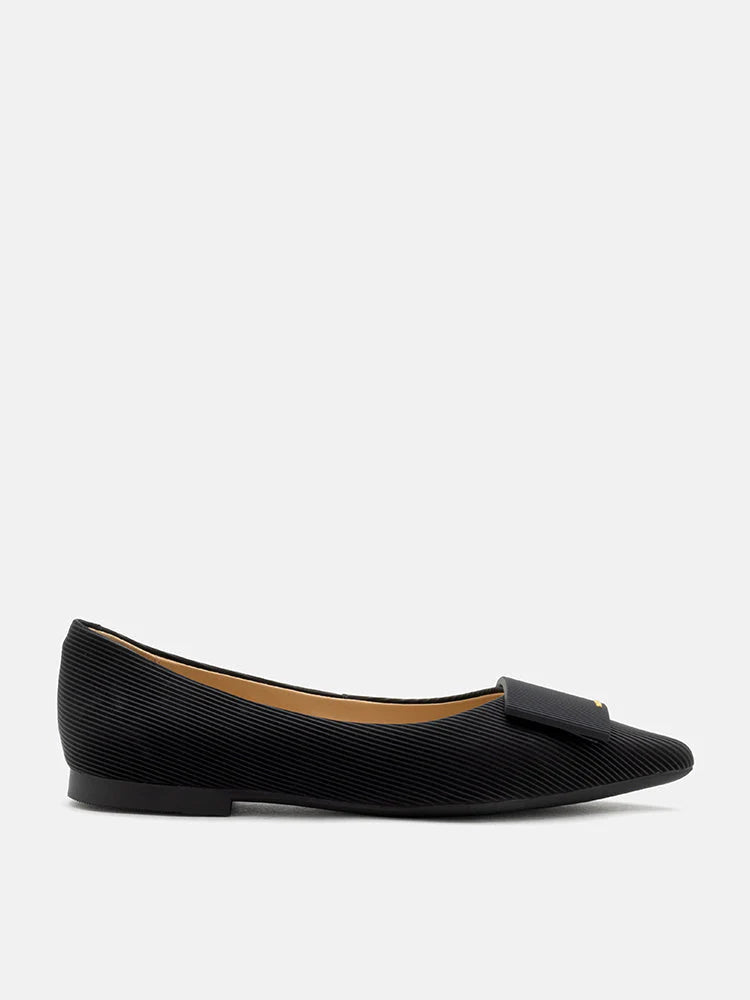 PAZZION, Wynn Textured Leather Pointed Toe Flats, Black