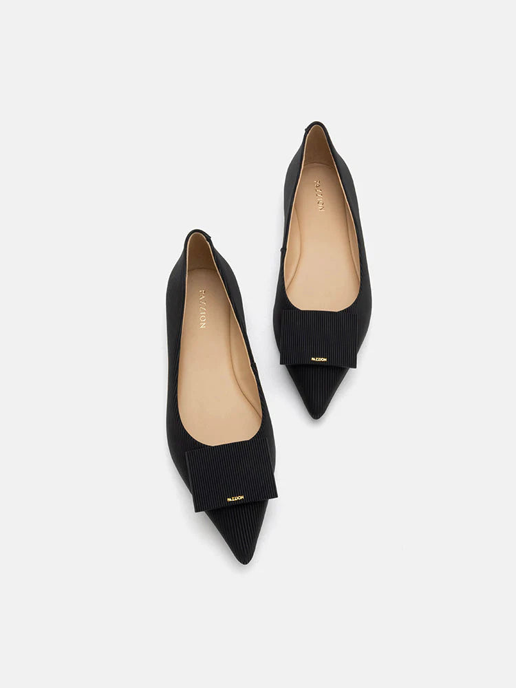 PAZZION, Wynn Textured Leather Pointed Toe Flats, Black