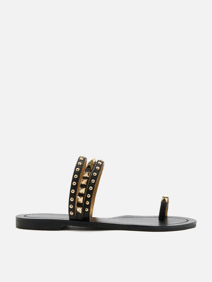 PAZZION, Wynna Studded Toe-Ring Slides, Black