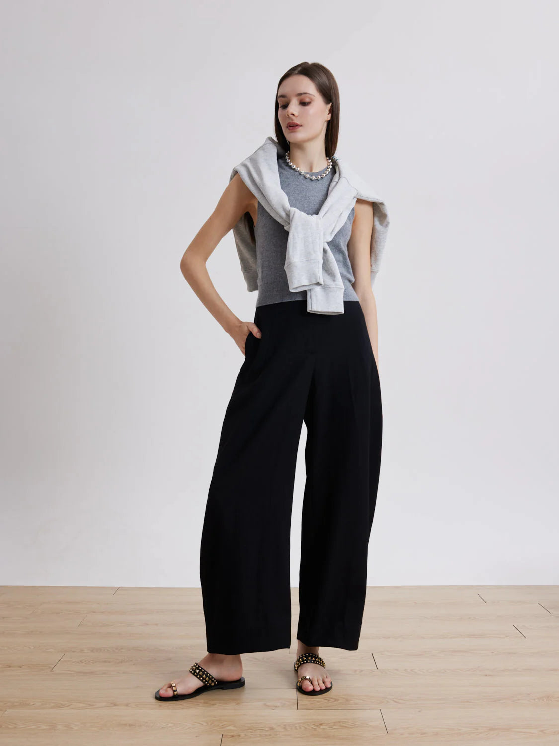 PAZZION, Wynna Studded Toe-Ring Slides, Black