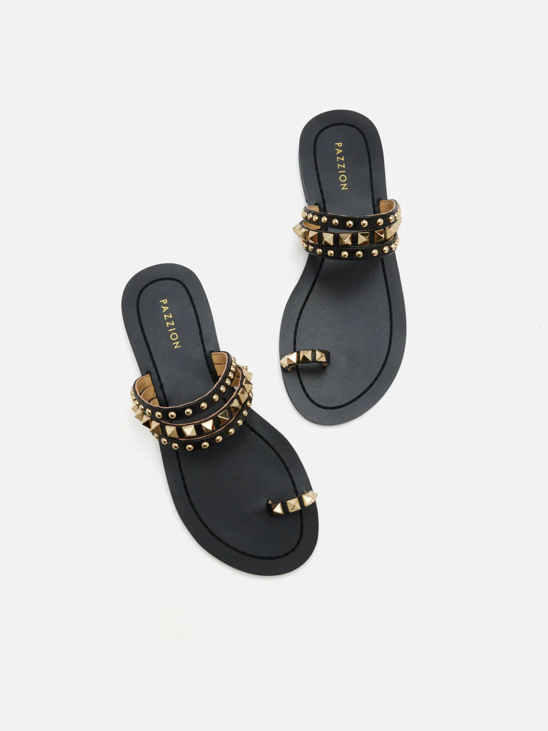 PAZZION, Wynna Studded Toe-Ring Slides, Black