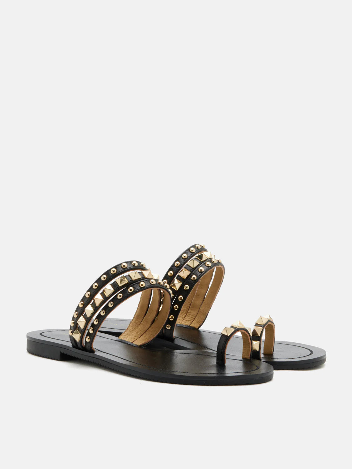 PAZZION, Wynna Studded Toe-Ring Slides, Black