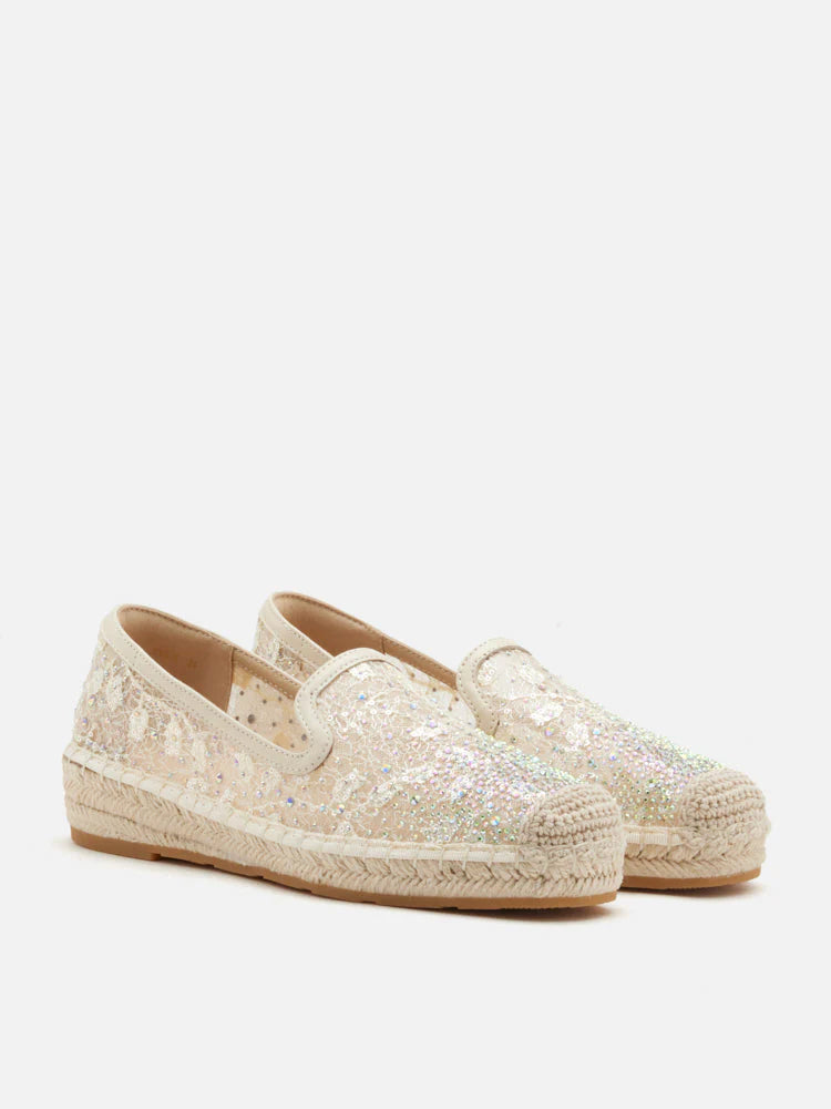 PAZZION, Xandra Crystal Embroidered Espadrilles, Almond