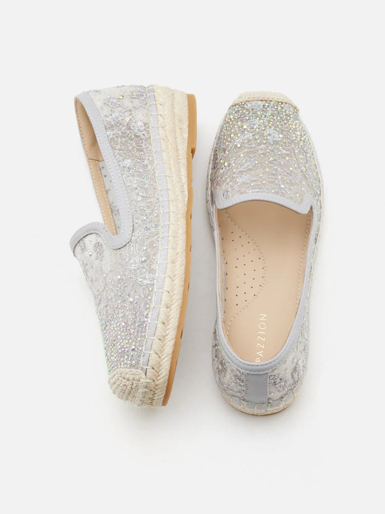 PAZZION, Xandra Crystal Embroidered Espadrilles, Grey