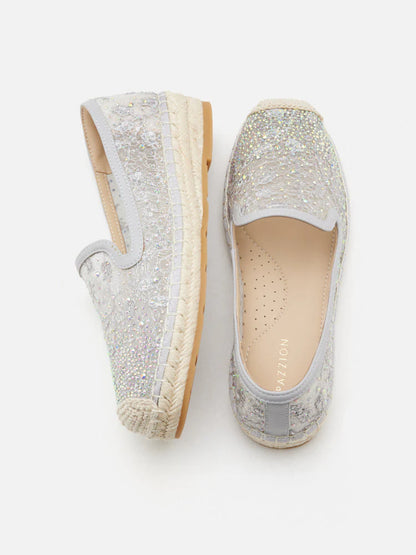 PAZZION, Xandra Crystal Embroidered Espadrilles, Grey