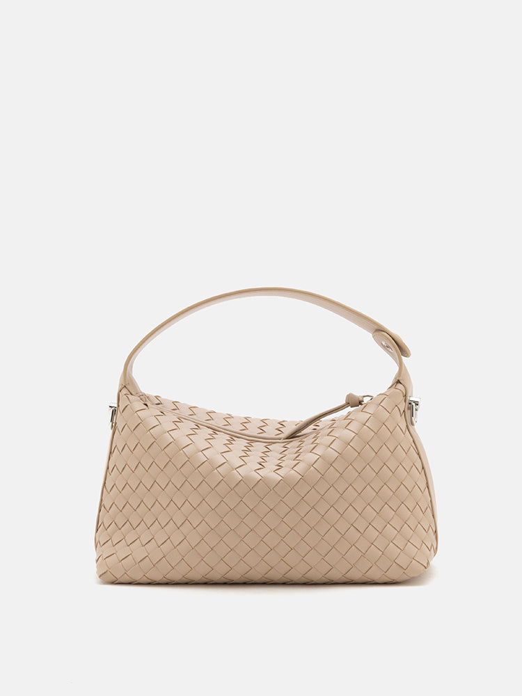 PAZZION, Xyla Woven Leather Bag, Almond