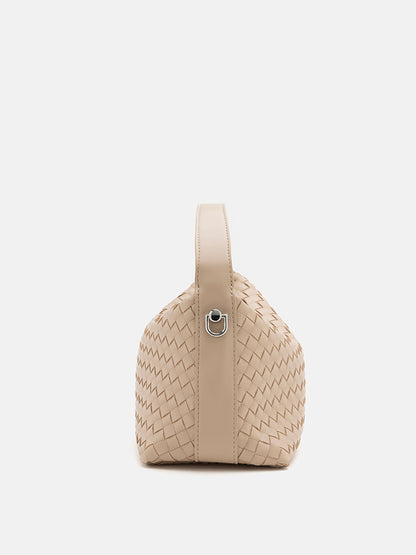 PAZZION, Xyla Woven Leather Bag, Almond