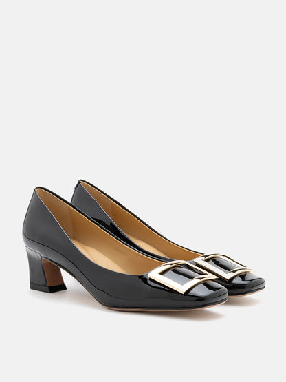 PAZZION, Yvette Buckle Square-Toe Pump Heels, Black