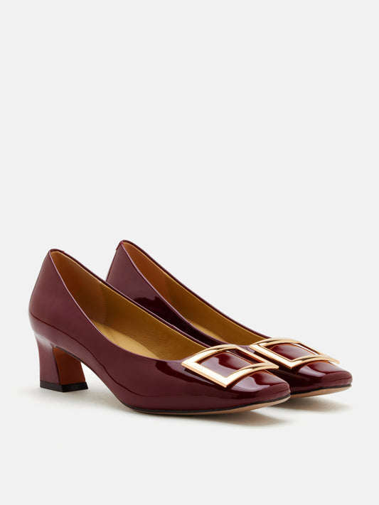 PAZZION, Yvette Buckle Square-Toe Pump Heels, Wine