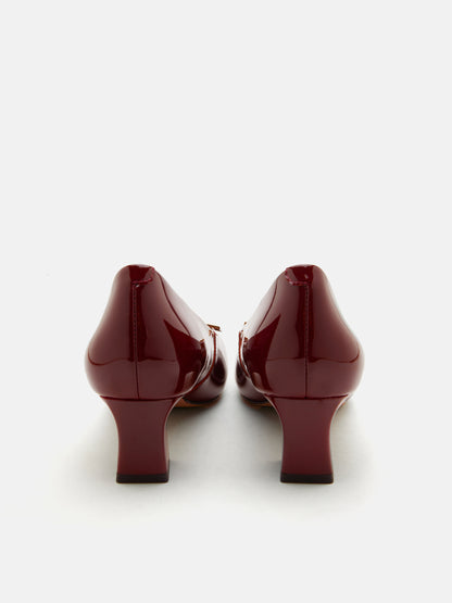 PAZZION, Yvette Buckle Square-Toe Pump Heels, Wine