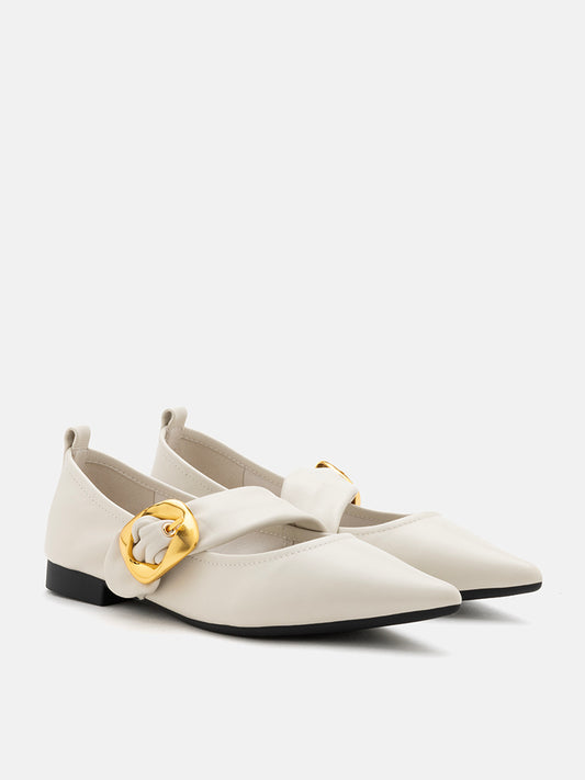 PAZZION, Zinnia Pointed Toe Flats, Beige