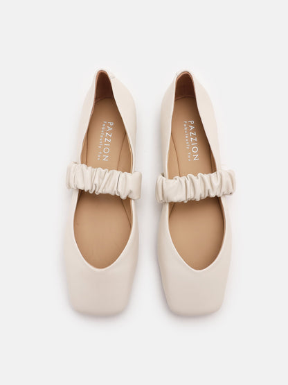 PAZZION, Zion Ruched Leather Band Ballet Flats, Beige