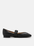 PAZZION, Zion Ruched Leather Band Ballet Flats, Black
