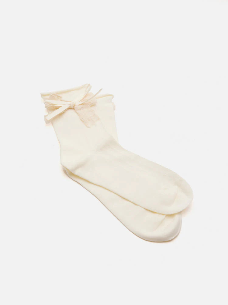 PAZZION, Zoelle Lace Bow Socks, Beige