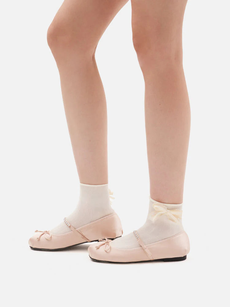 PAZZION, Zoelle Lace Bow Socks, Beige