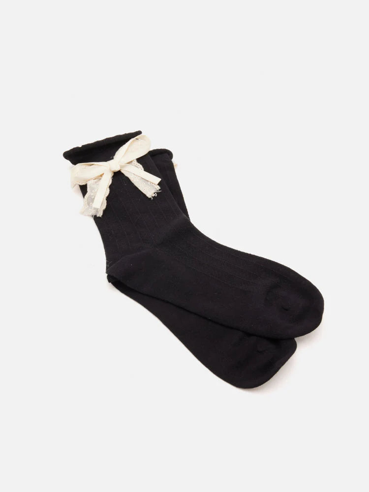 PAZZION, Zoelle Lace Bow Socks, Black