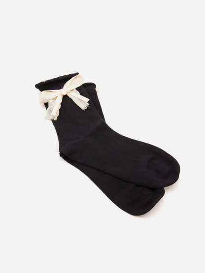 PAZZION, Zoelle Lace Bow Socks, Black